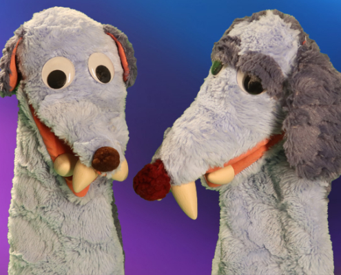 Bennie en Billy met achtergrond Bennie en Billy Billenbijter uit poppenspel Bennie Billenbijter