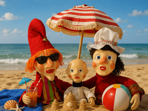 Jan en Katrijn met baby op het strand kleiner formaat